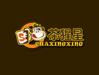 周國強的奶茶飲品logo - 茶猩星logo設(shè)計